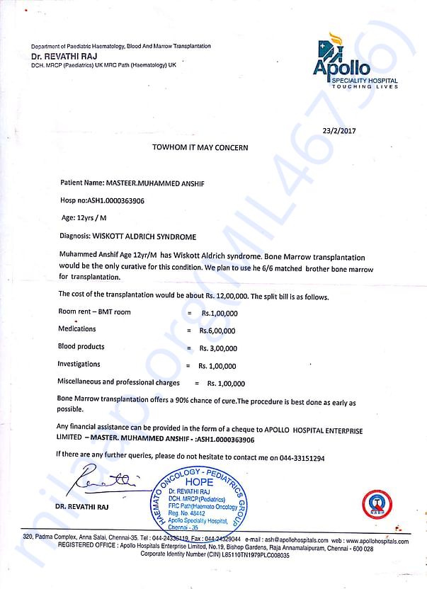 Surgery Estimate Provided From Appolo Hospital Chennail