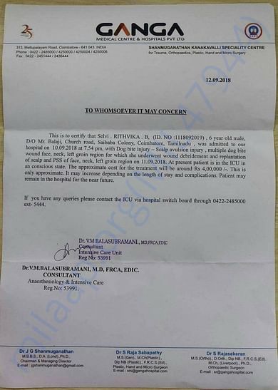Letter from hospital