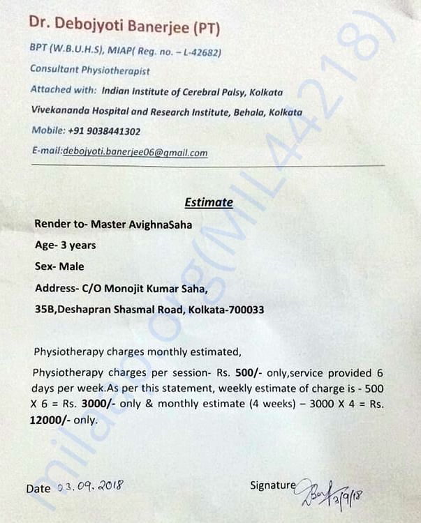 Physiotherapy monthly estimate