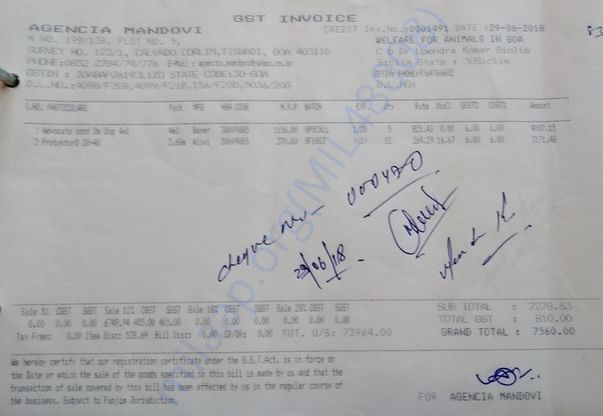 An Invoice for Marleys medicines