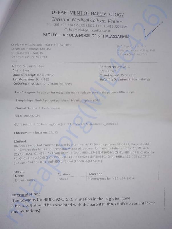 Thalassemia major report 1