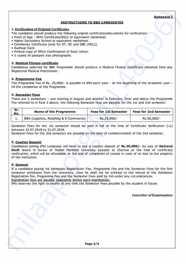 Initial admission fee