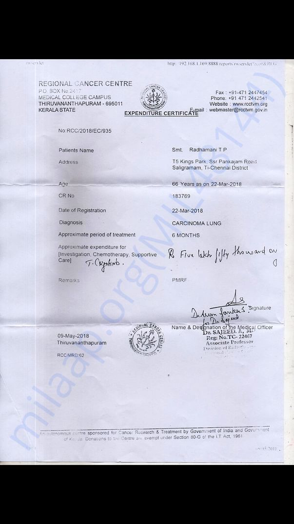 Doctors letter for expenditure