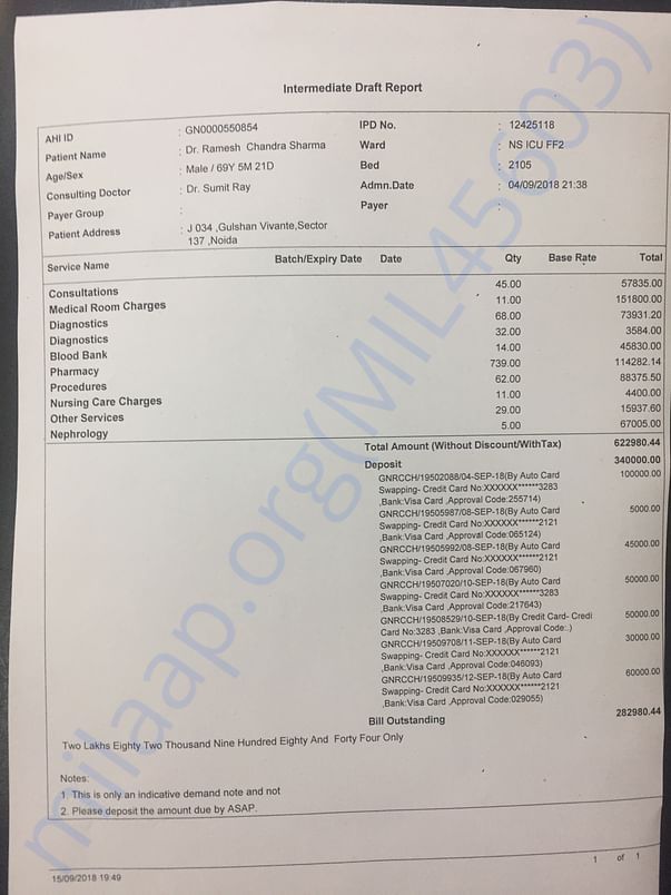 Running bill dated 15-09-2018