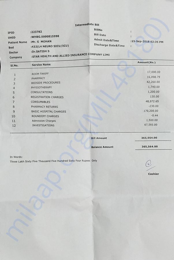 Fortis - Intermediate bill till 17th September 2018