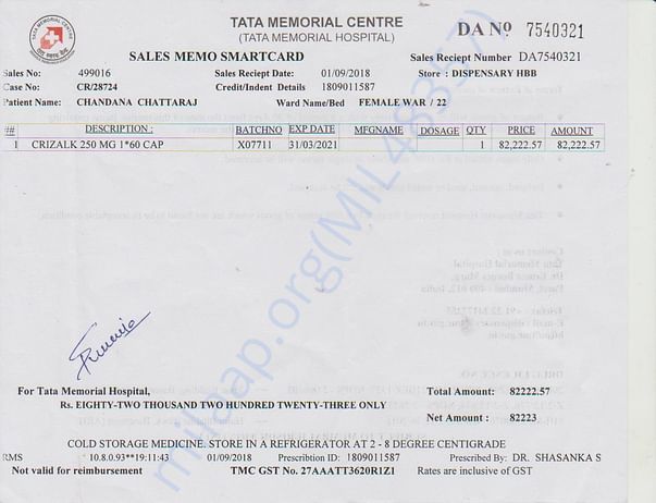 TATA MEMORIAL HOSPITAL'S BILL 1