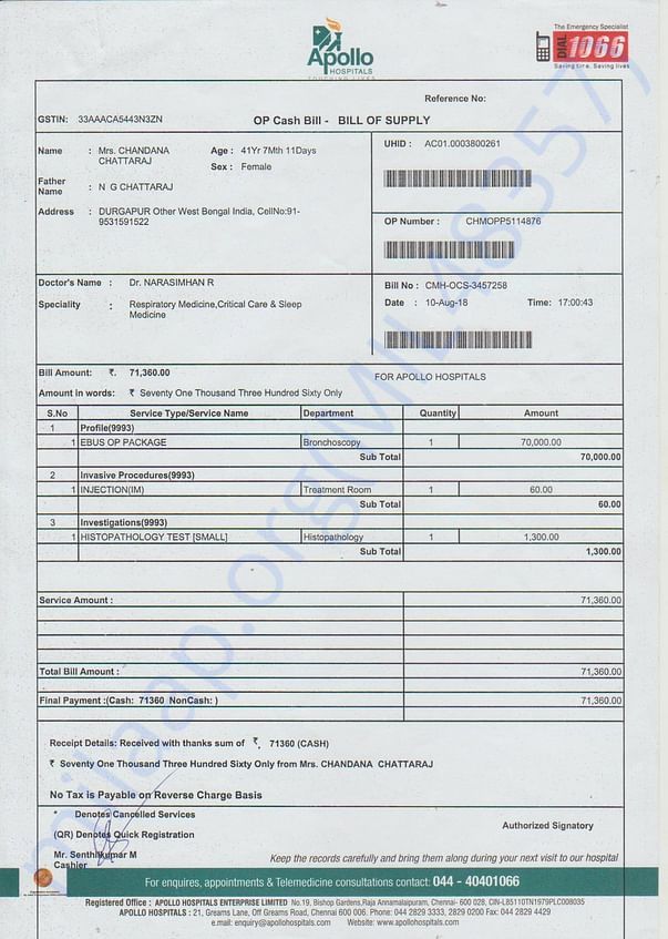 APOLLO HOSPITAL'S BILL