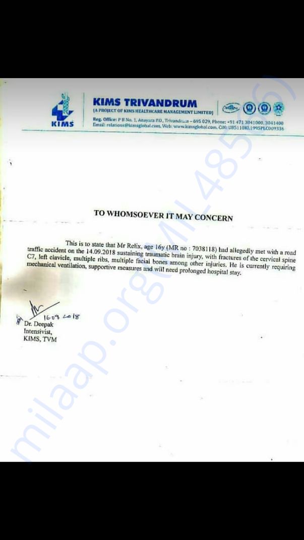 Official statement issued by KIMS Hospital Dr. Deepak