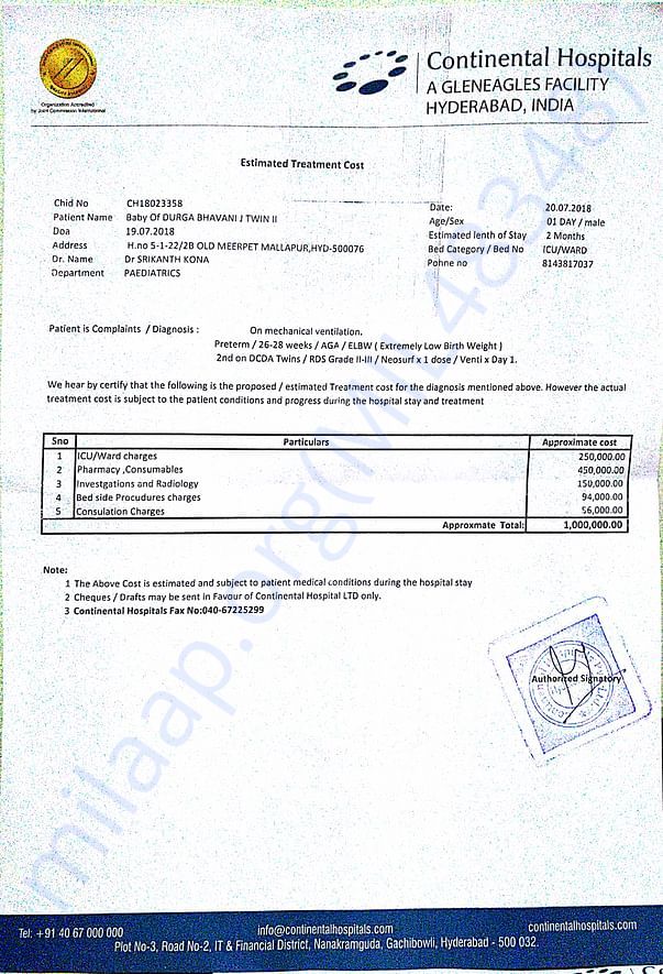 Estimated bill for twin 2