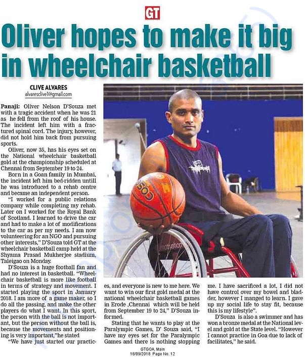 Aspirations of Oliver Dsouza - A wheelchair basketball player