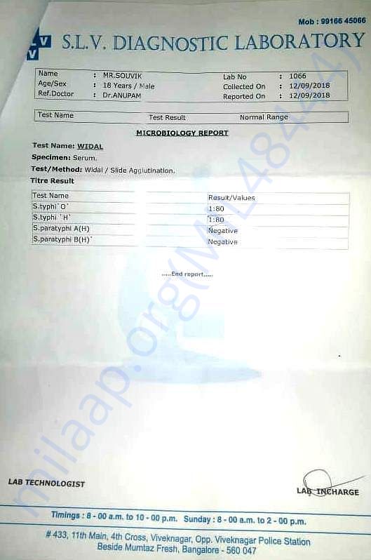typhoid diagnosed of my brother