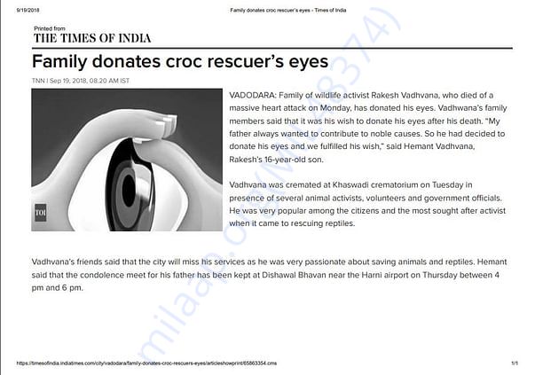Family donates his eyes as per his last wish