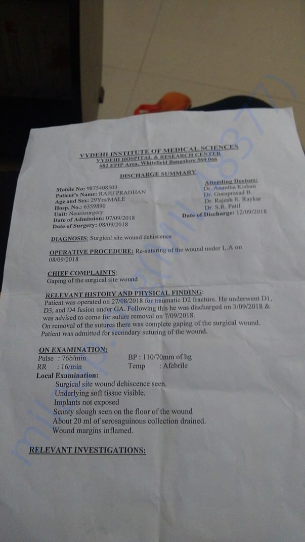 Raju's Discharge Summary