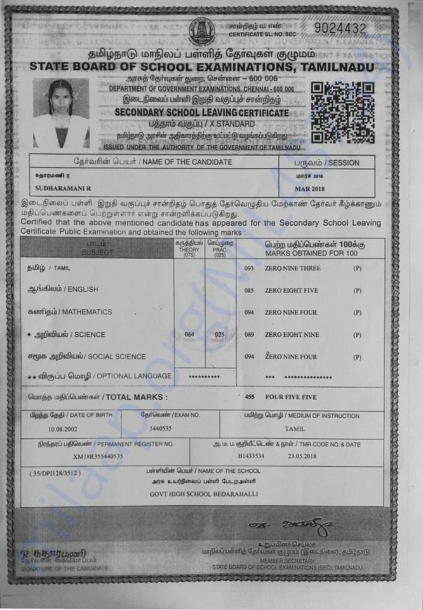 SSLC mark sheet