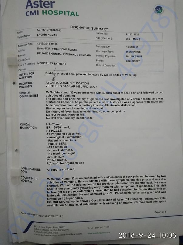 Summary of Diagnosis