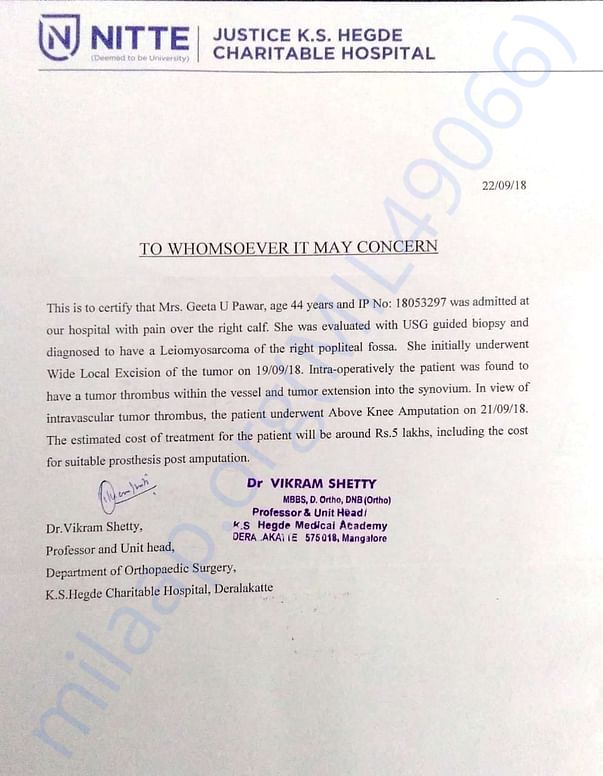 Medical report from Dr Vikram Shetty