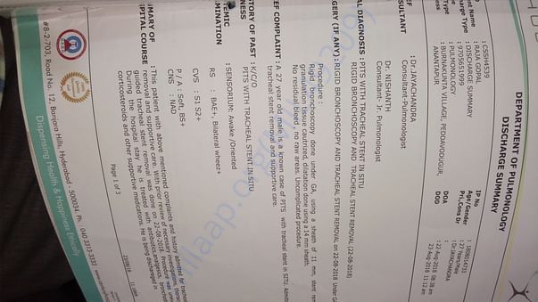 Discharge summary from last month