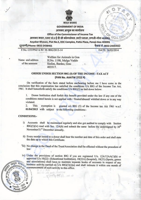 80G Certificate for Tax exemption