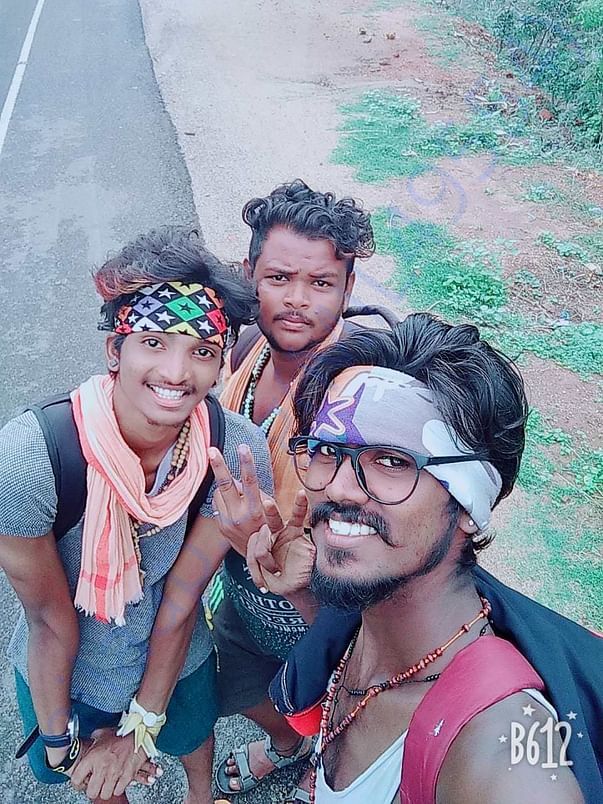 with his friends