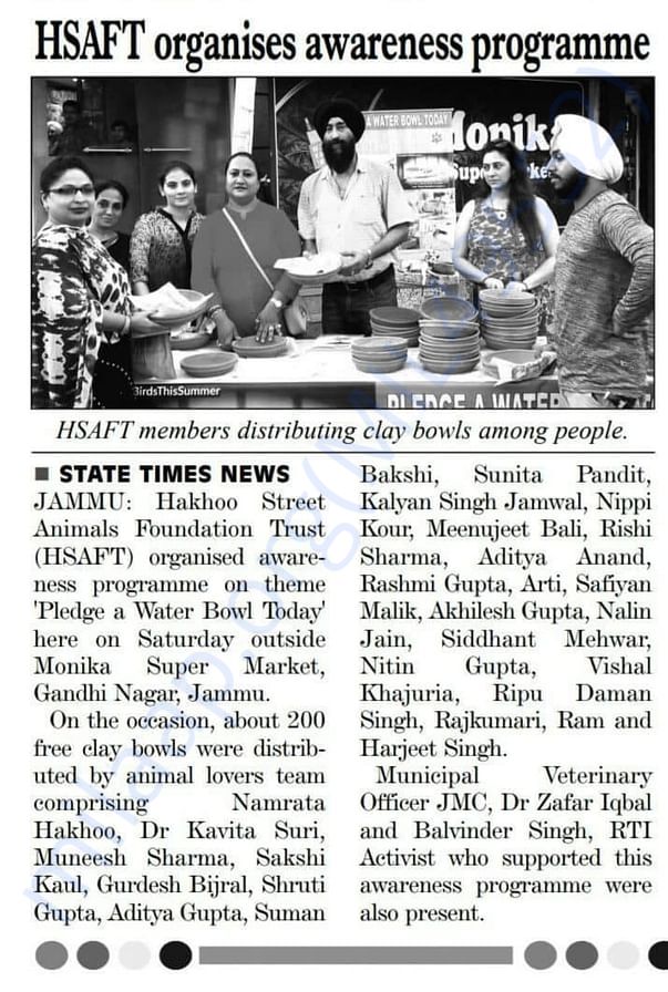 Water bowl distribution campaign organised by us
