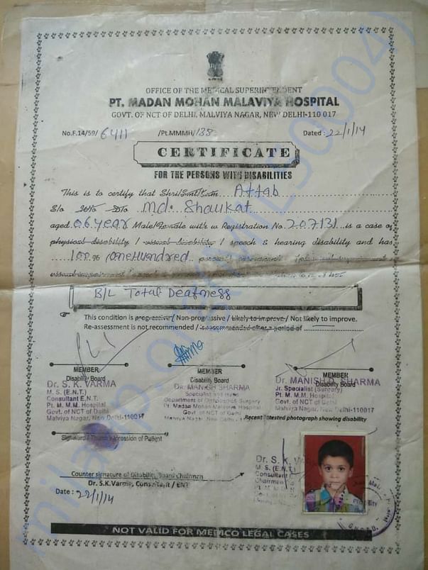 Certificate for Person with Disability