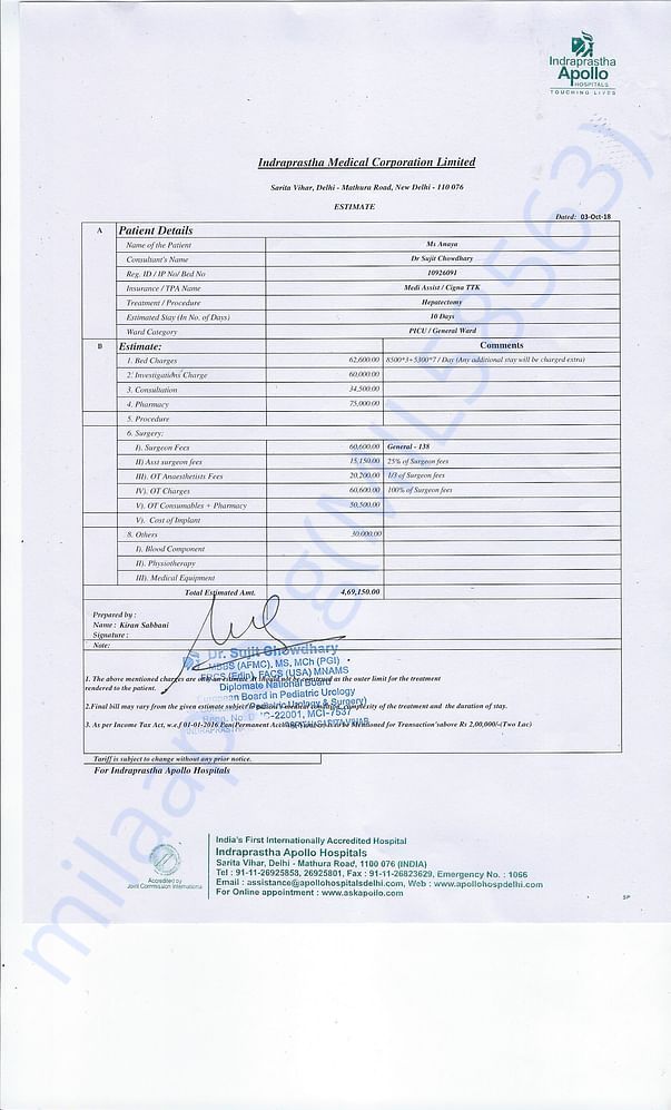 Estimation letter