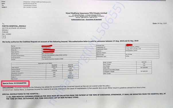 Father's insurance of 4 lakhs that was exhausted long before