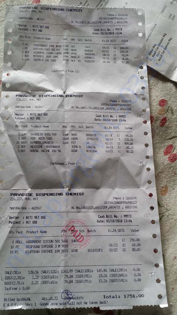 Medical bill of Rs 1751/-