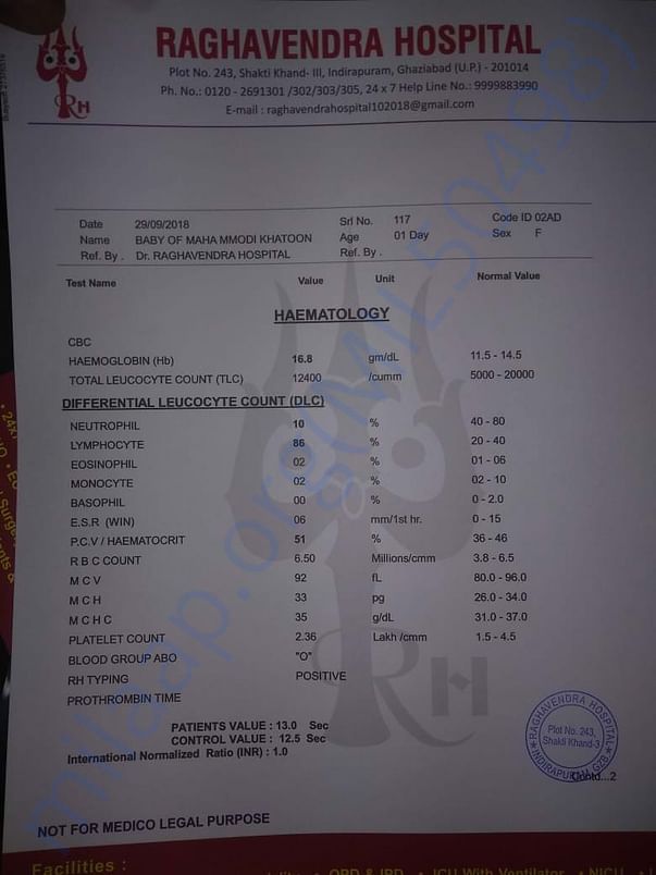 Medical Test report of Baby