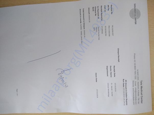 Money submitted before Chemo started
