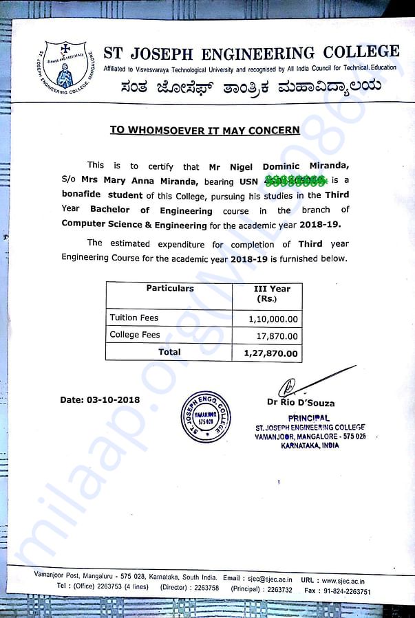 Fee estimation letter