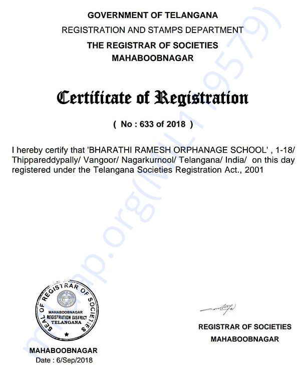 SOCIETY REGISTRATION CERTIFICATE