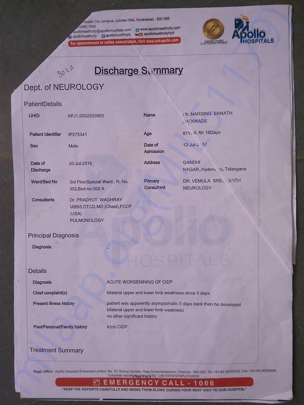 Apollo hospital diagnosis report