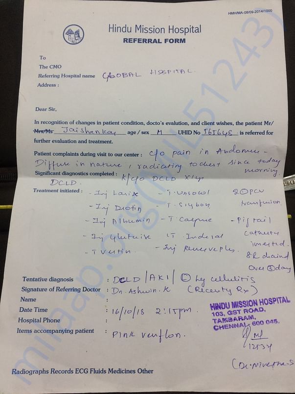 Referal form to global hospital