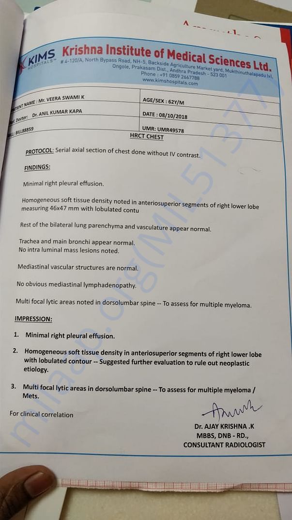 CT Chest report by Kims Hospitals