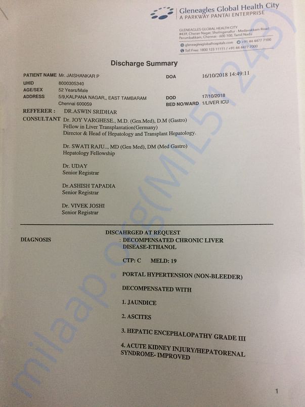 Discharge summary of Global hospital