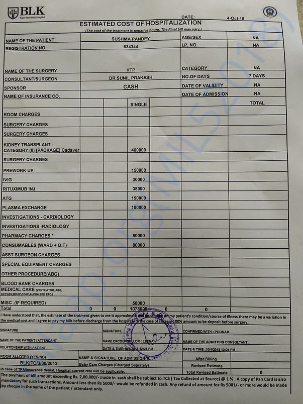 OPERATION ESTIMATE