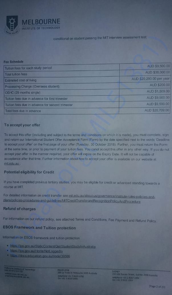 university fee structure.