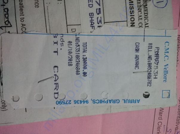 CMC Vellore advance payment receipt