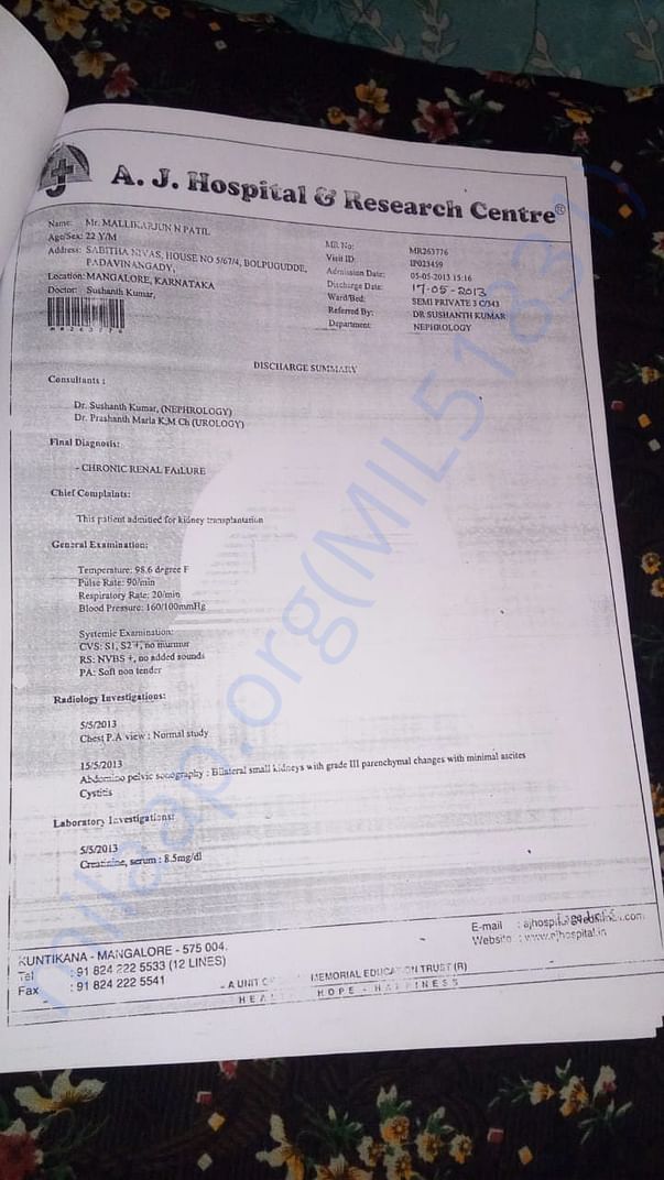 Discharge summary of my abondened surgery in 2013