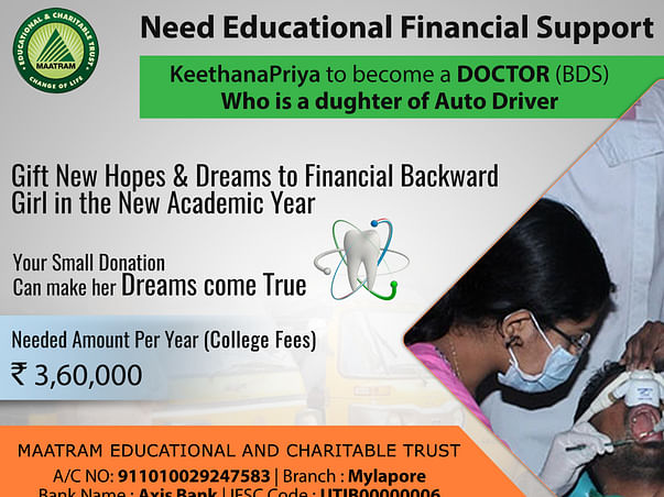 Daughter of AutoRicksaw Ms Keerthana wants to become a Dentist
