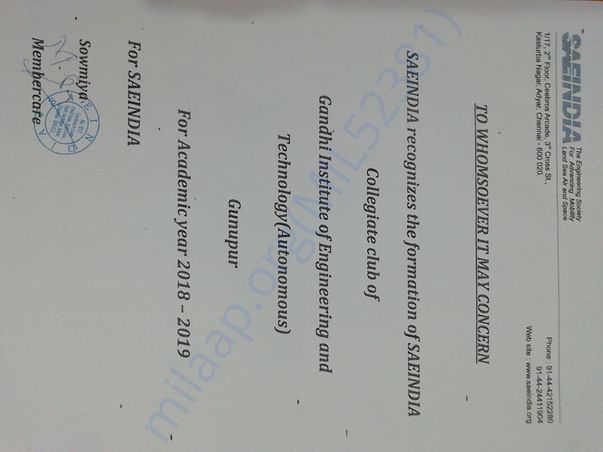 Certificate of collegiate club