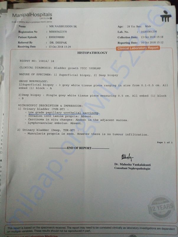 A report of bladder cancer of manipal hospital