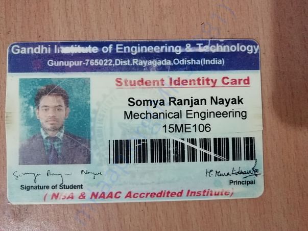 In picture showing my college identity card