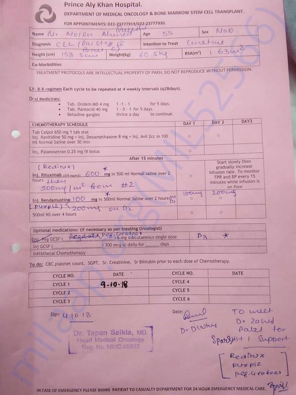 Addmission and treatment file from Prince Aly Khan Hospital