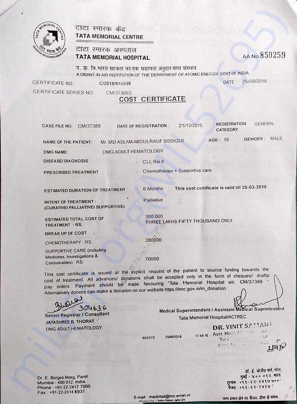 Cost Certificate
