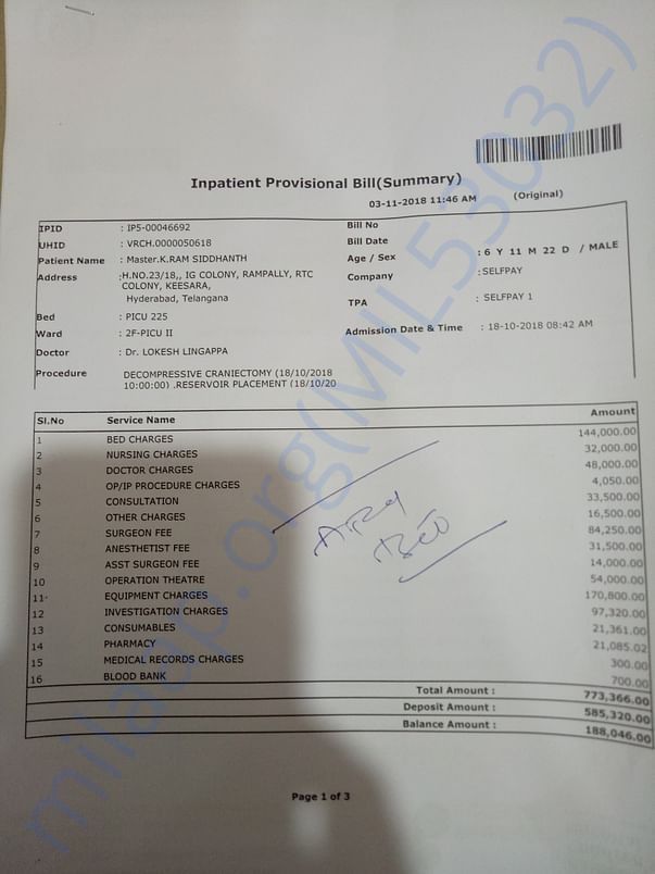 As on bill status 03-11-18