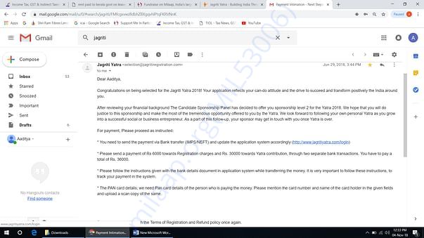 Proof of My selection at Jagriti