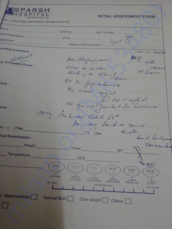 Medical report by Sparsh Hospital, Bangalore
