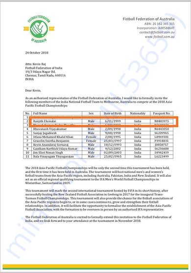 Invitation letter from AUSTRALIA page 1